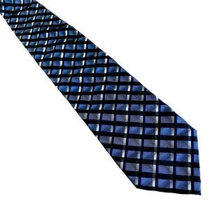 Zianetti Tie Italian Silk Blue Black Plaid 3D Geometric Gaming Illusion